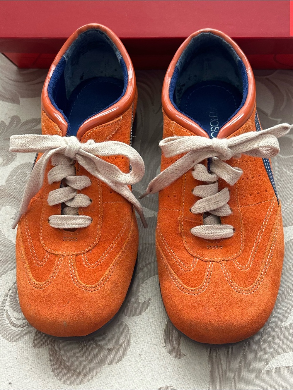 Aerosoles Women’s 7 Orange Blue Suede Lace-Up Sneakers Air Cushion Shoes